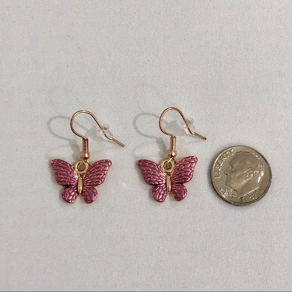 Pink and Gold Butterfly Earrings - Picture 2 of 4